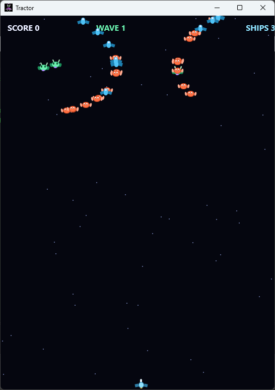 Tractor: the formation settled, three kinds of enemy in place